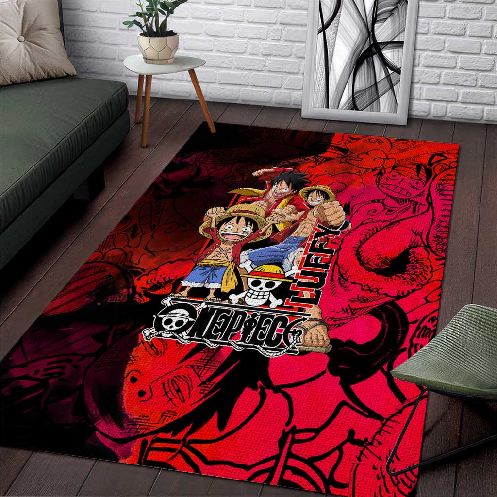 Luffy One Piece Red Theme Area Rug with Straw Hat Crew and Gear Transformation Design - The Mazicc