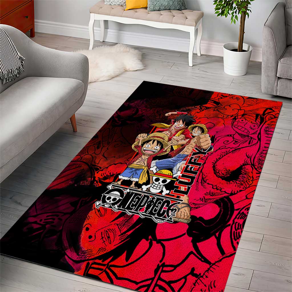 Luffy One Piece Red Theme Area Rug with Straw Hat Crew and Gear Transformation Design - The Mazicc