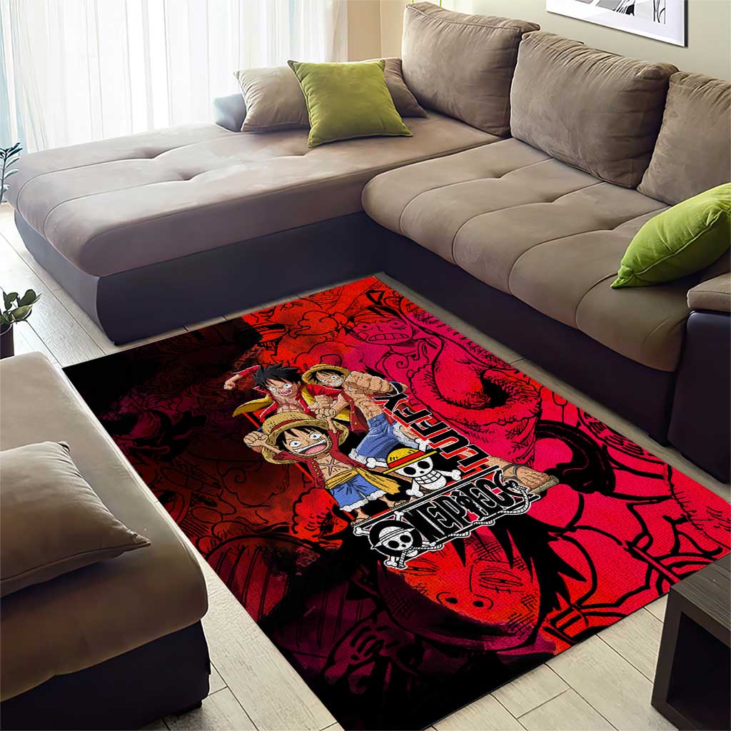 Luffy One Piece Red Theme Area Rug with Straw Hat Crew and Gear Transformation Design - The Mazicc