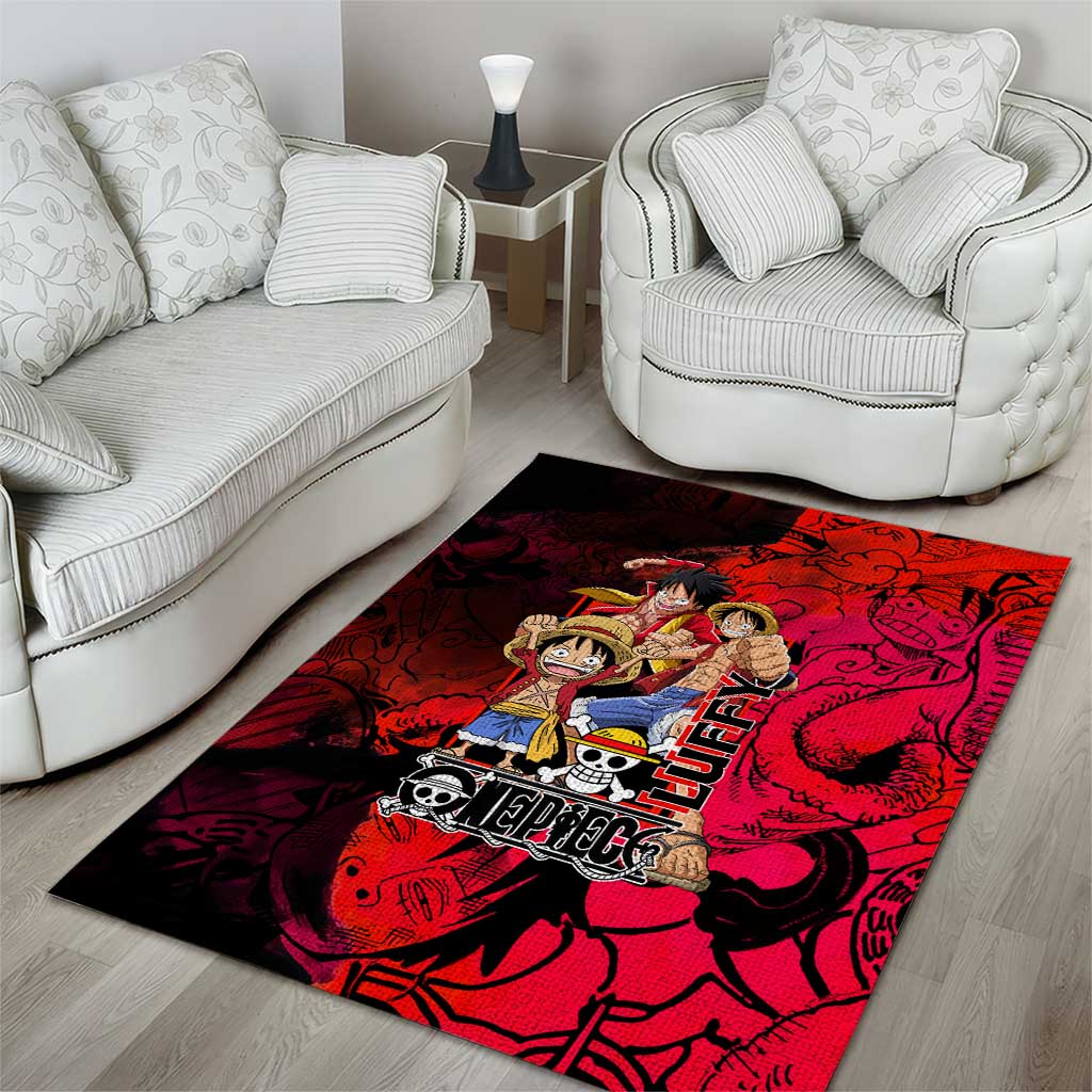 Luffy One Piece Red Theme Area Rug with Straw Hat Crew and Gear Transformation Design - The Mazicc