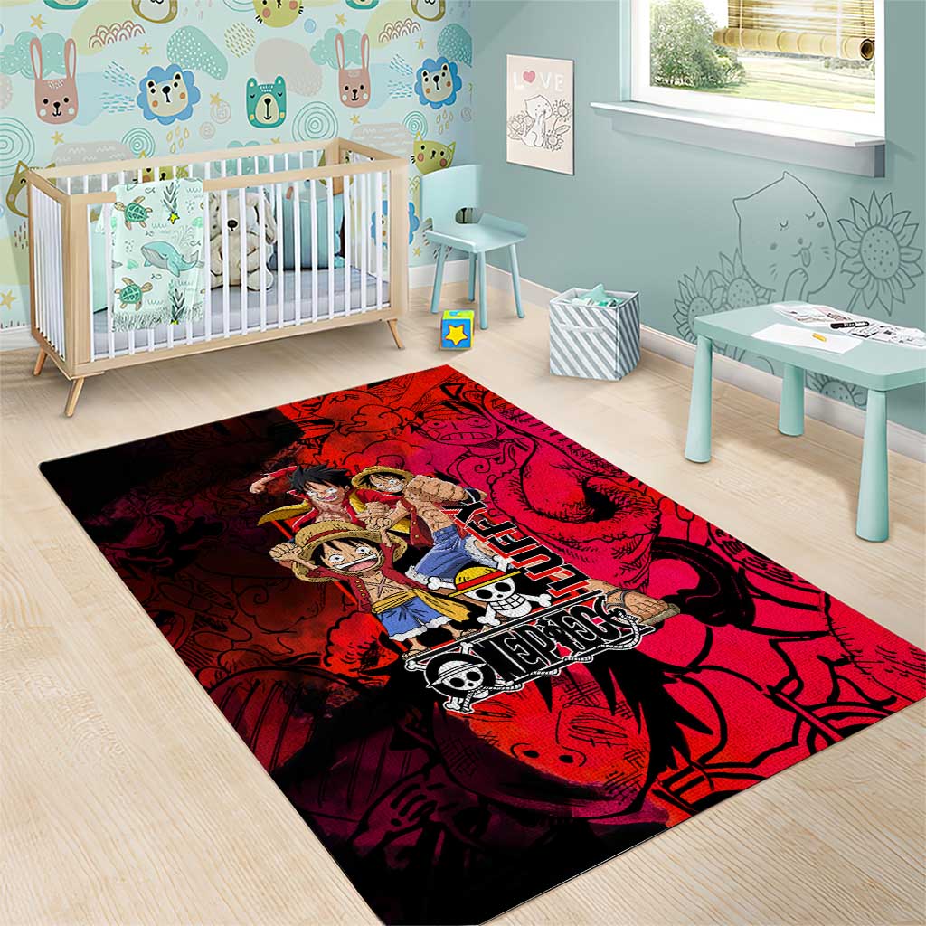 Luffy One Piece Red Theme Area Rug with Straw Hat Crew and Gear Transformation Design - The Mazicc