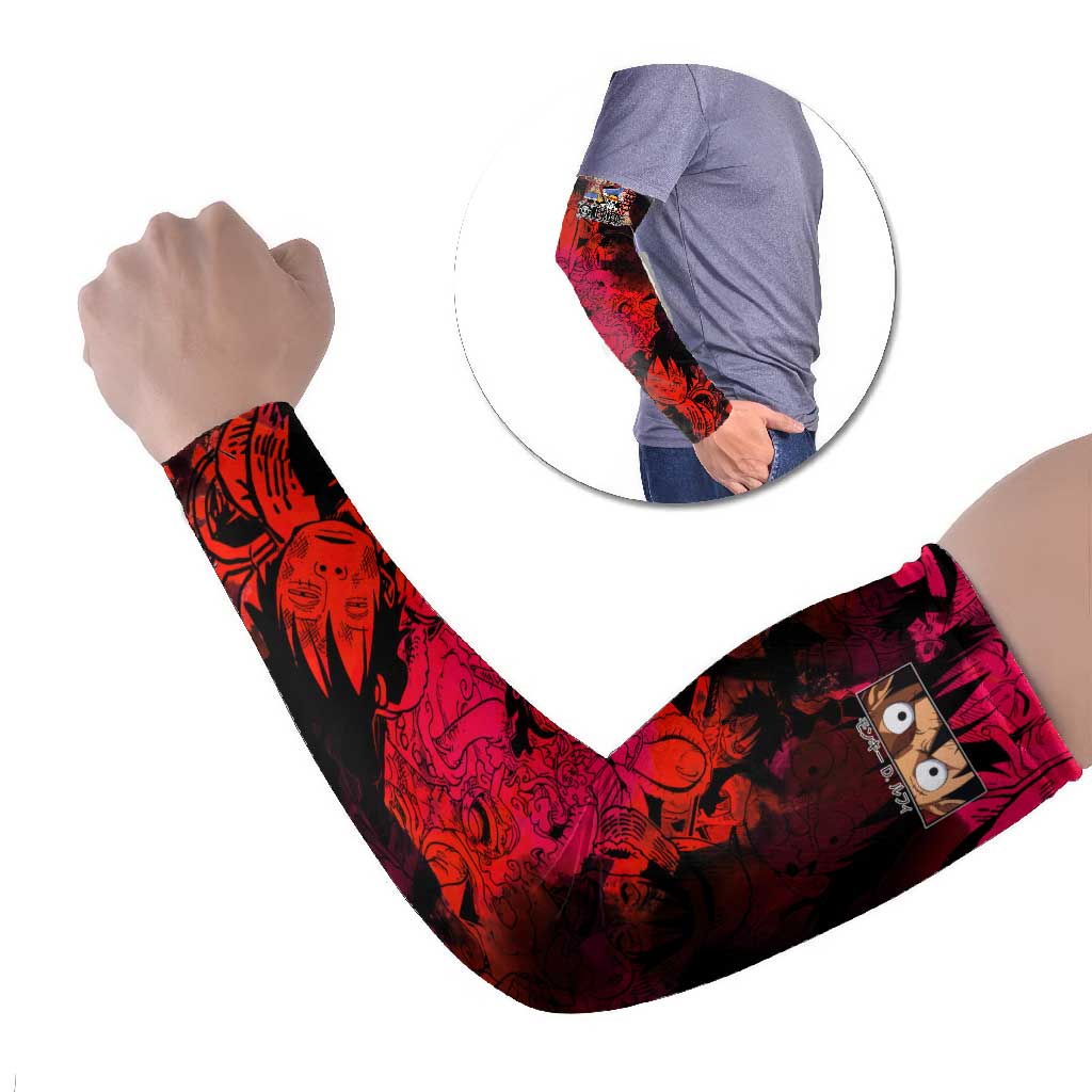 Luffy One Piece Red Theme Arm Sleeves with Straw Hat Crew and Gear Transformation Design - The Mazicc