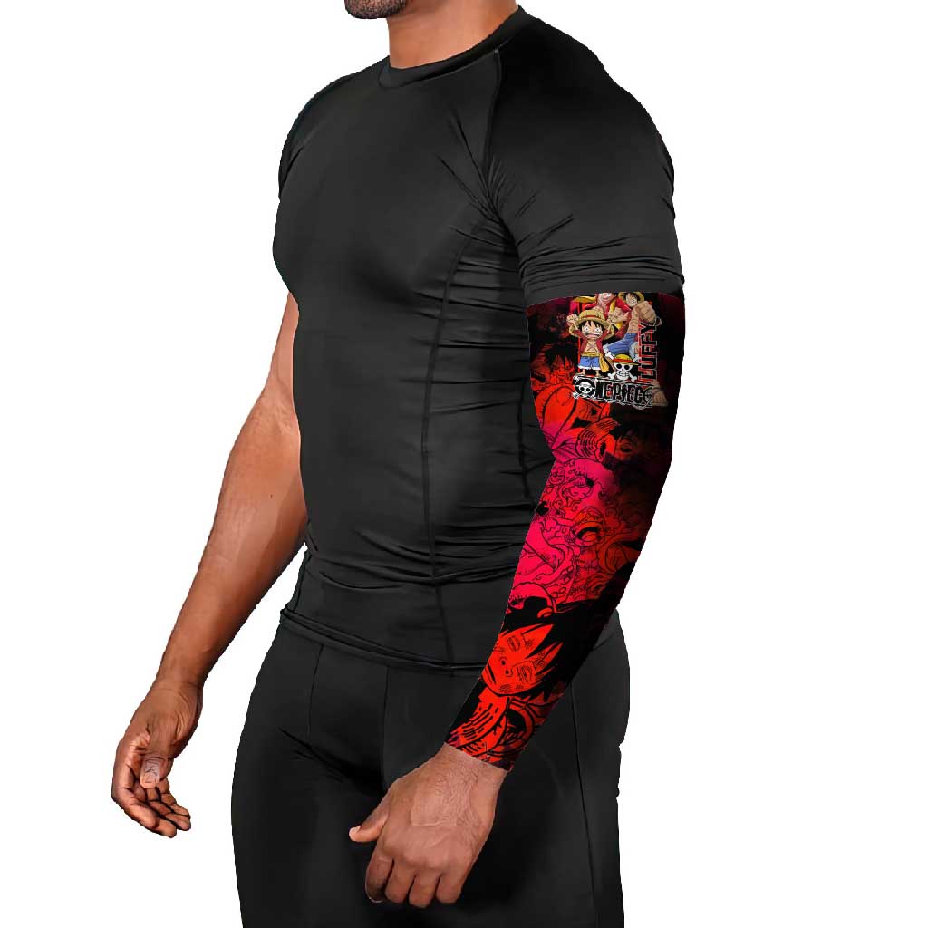 Luffy One Piece Red Theme Arm Sleeves with Straw Hat Crew and Gear Transformation Design - The Mazicc