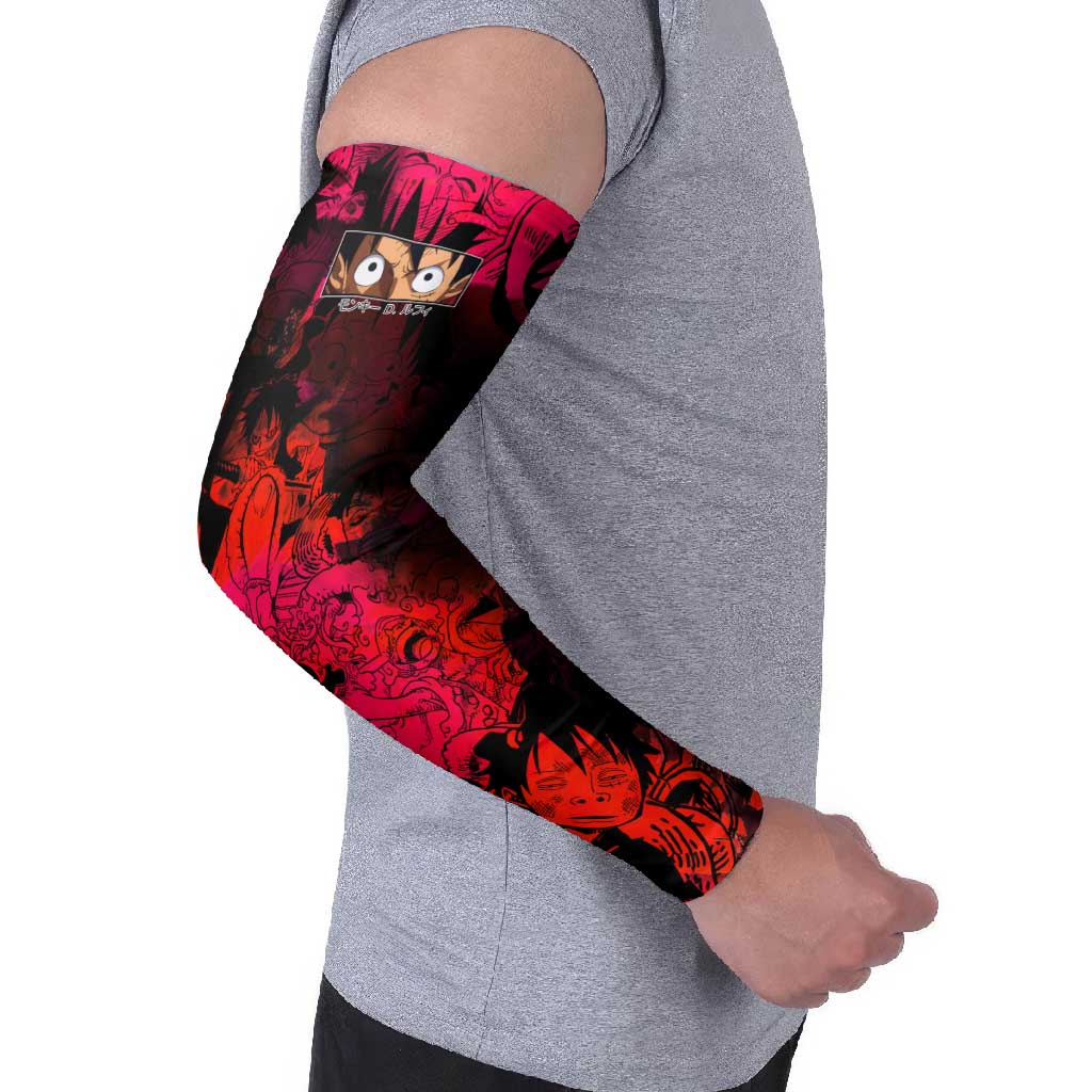 Luffy One Piece Red Theme Arm Sleeves with Straw Hat Crew and Gear Transformation Design - The Mazicc