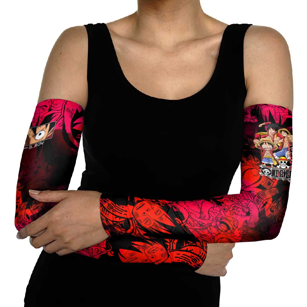 Luffy One Piece Red Theme Arm Sleeves with Straw Hat Crew and Gear Transformation Design - The Mazicc