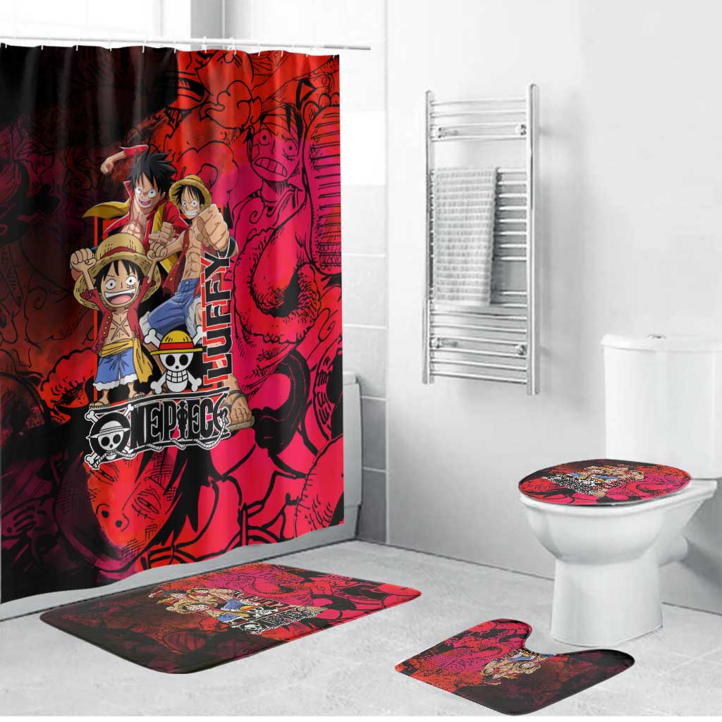 Luffy One Piece Red Theme Bathroom Set with Straw Hat Crew and Gear Transformation Design - The Mazicc