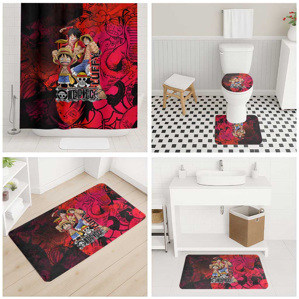 Luffy One Piece Red Theme Bathroom Set with Straw Hat Crew and Gear Transformation Design - The Mazicc