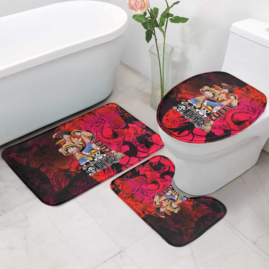 Luffy One Piece Red Theme Bathroom Set with Straw Hat Crew and Gear Transformation Design - The Mazicc