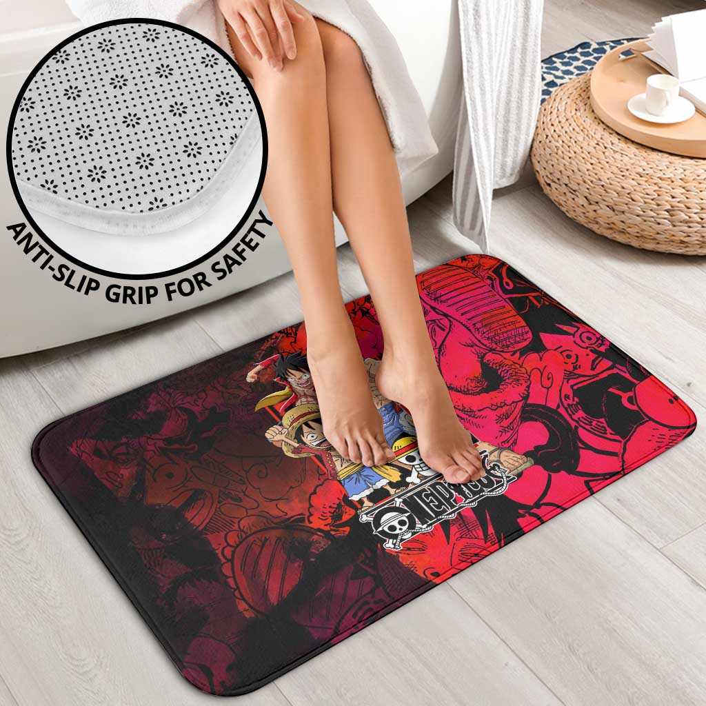 Luffy One Piece Red Theme Bathroom Set with Straw Hat Crew and Gear Transformation Design - The Mazicc