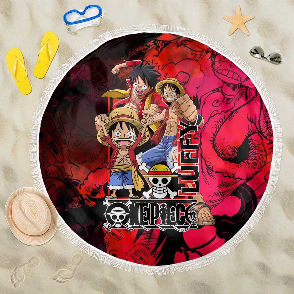 Luffy One Piece Red Theme Beach Blanket with Straw Hat Crew and Gear Transformation Design - The Mazicc