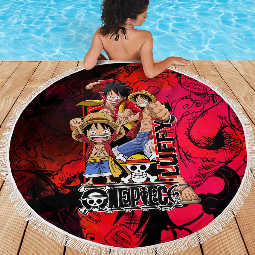 Luffy One Piece Red Theme Beach Blanket with Straw Hat Crew and Gear Transformation Design - The Mazicc