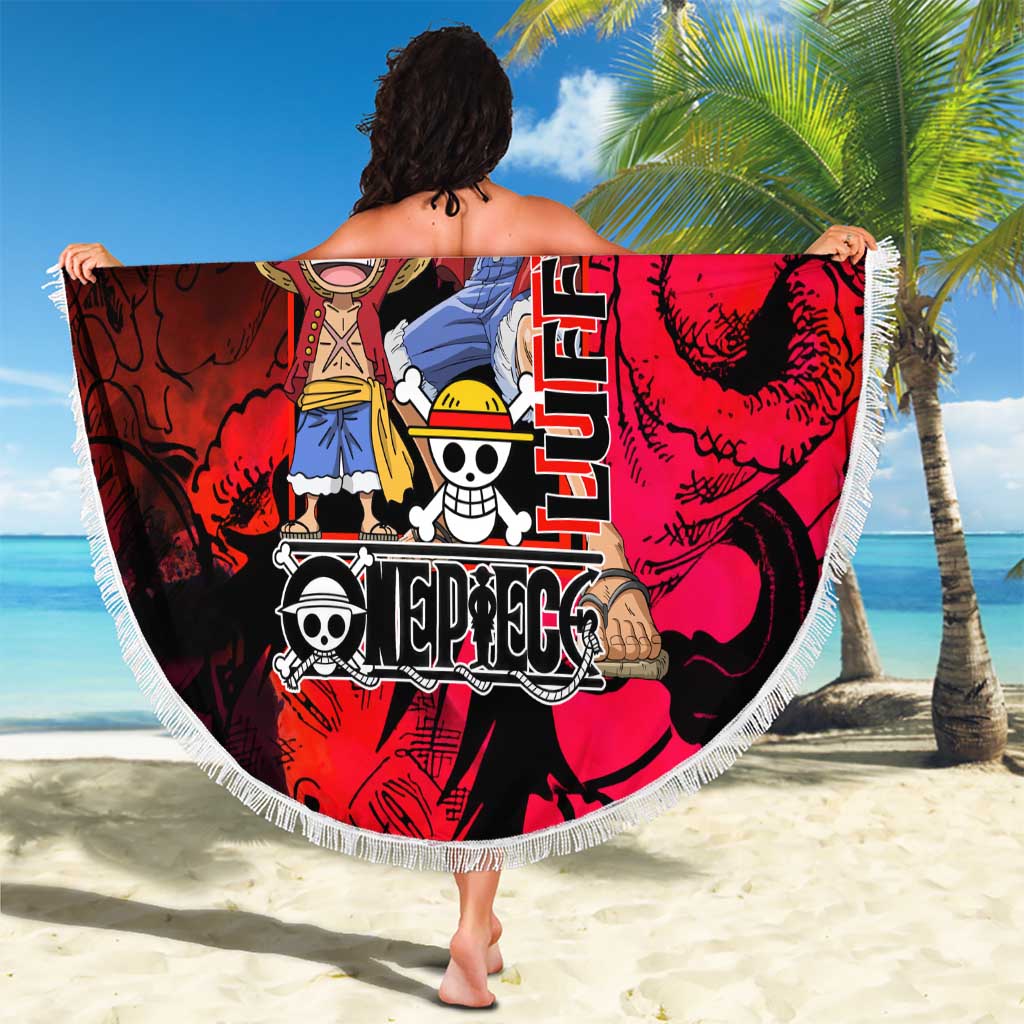 Luffy One Piece Red Theme Beach Blanket with Straw Hat Crew and Gear Transformation Design - The Mazicc