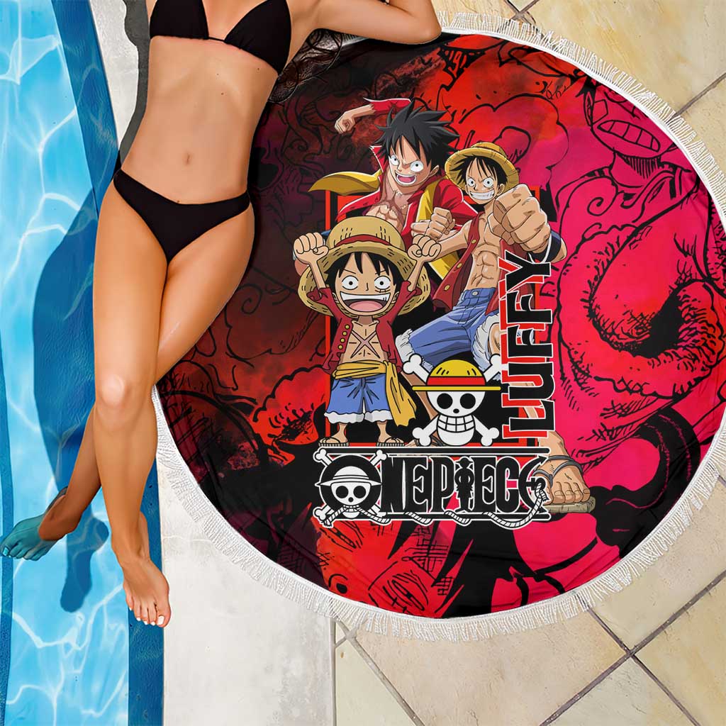 Luffy One Piece Red Theme Beach Blanket with Straw Hat Crew and Gear Transformation Design - The Mazicc