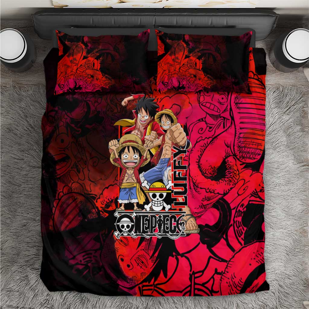 Luffy One Piece Red Theme Bedding Set with Straw Hat Crew and Gear Transformation Design - The Mazicc