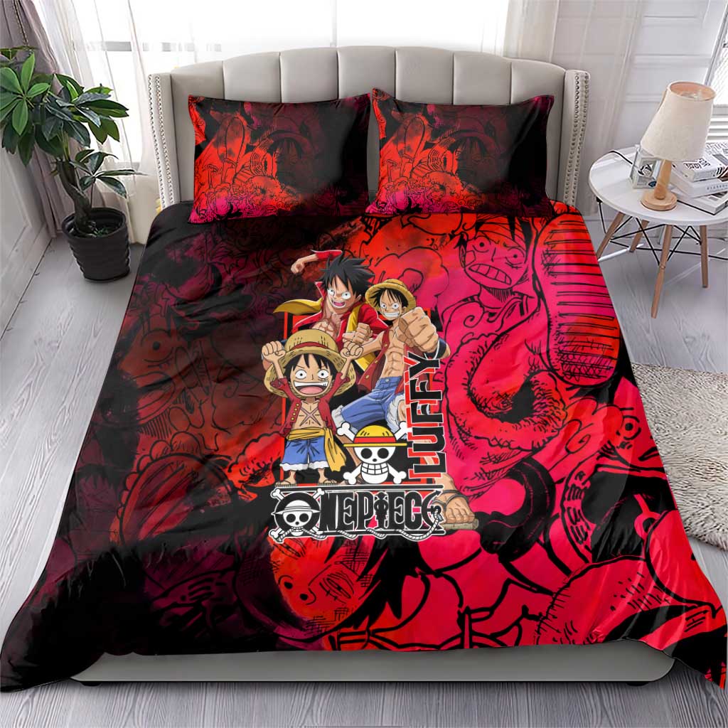 Luffy One Piece Red Theme Bedding Set with Straw Hat Crew and Gear Transformation Design - The Mazicc