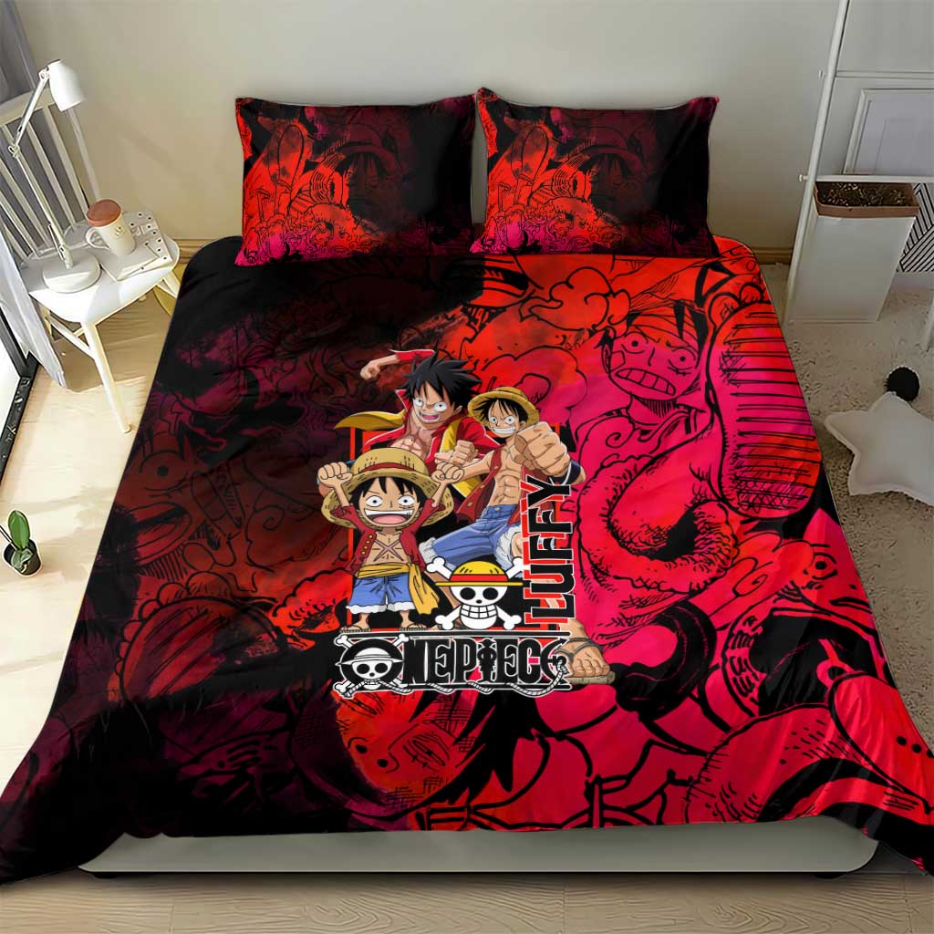 Luffy One Piece Red Theme Bedding Set with Straw Hat Crew and Gear Transformation Design - The Mazicc