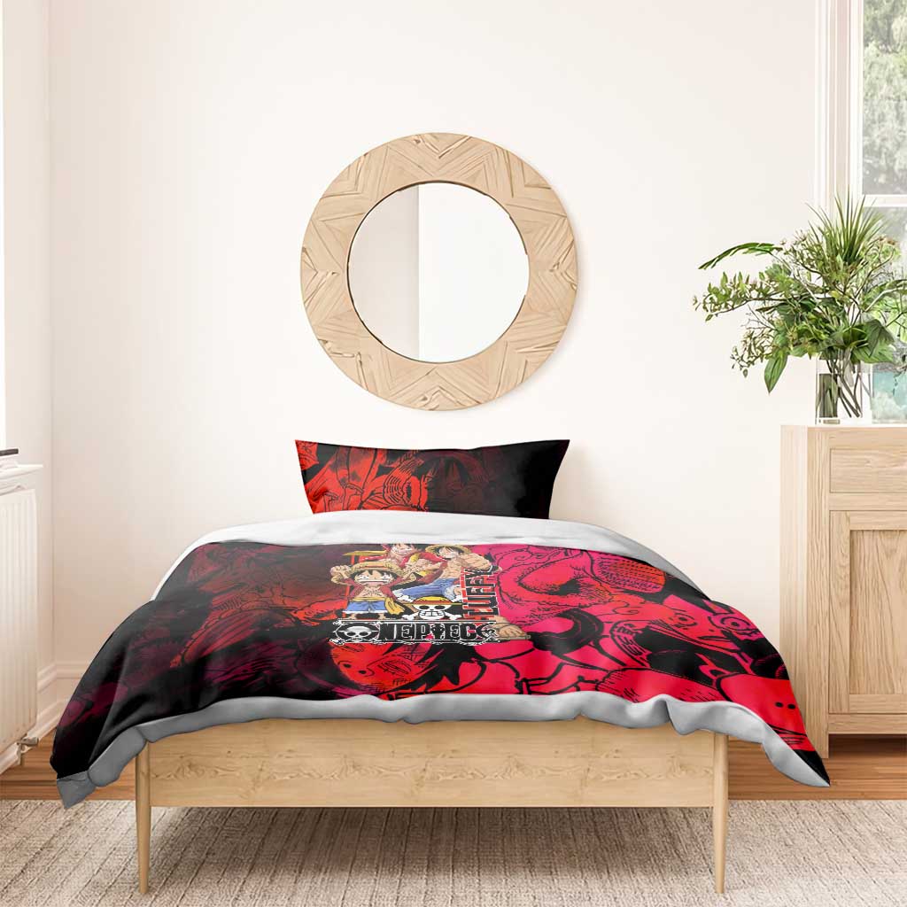 Luffy One Piece Red Theme Bedding Set with Straw Hat Crew and Gear Transformation Design - The Mazicc
