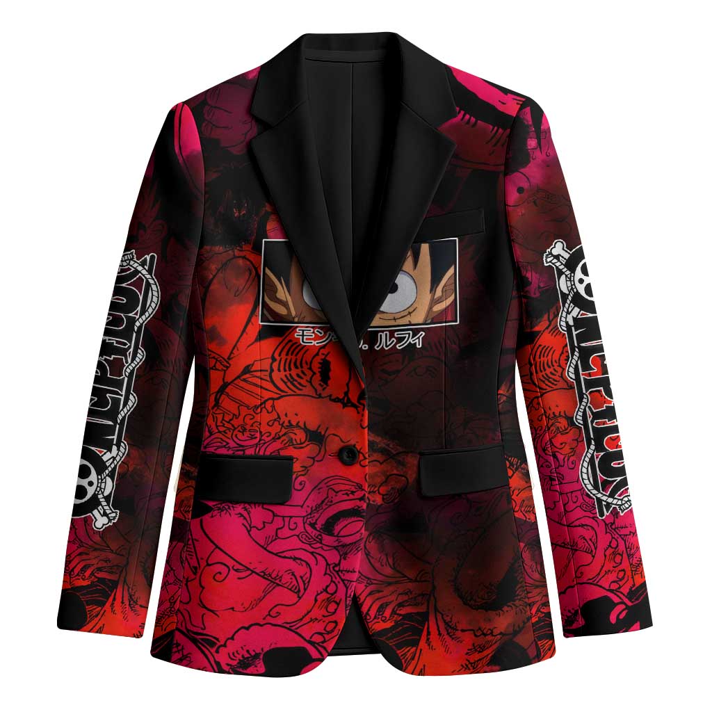 Luffy One Piece Red Theme Blazer with Straw Hat Crew and Gear Transformation Design - The Mazicc