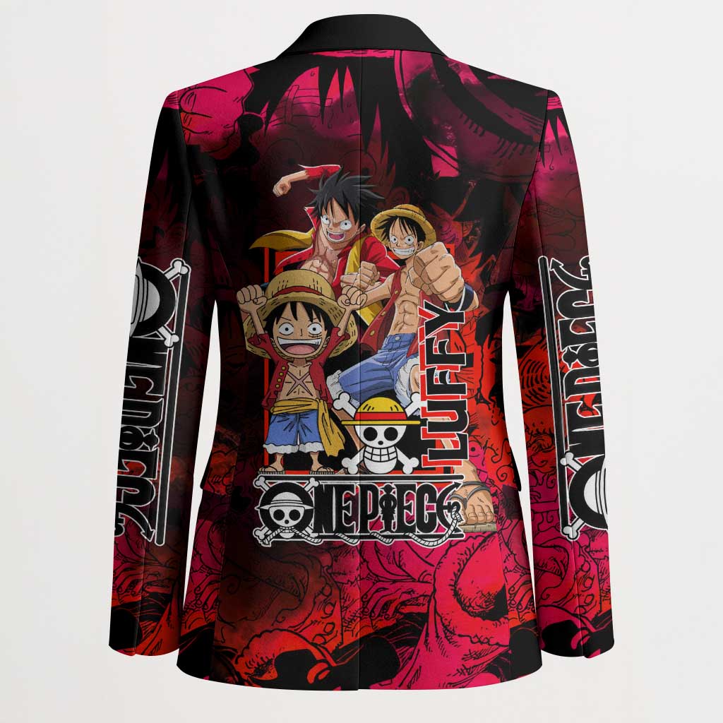 Luffy One Piece Red Theme Blazer with Straw Hat Crew and Gear Transformation Design - The Mazicc