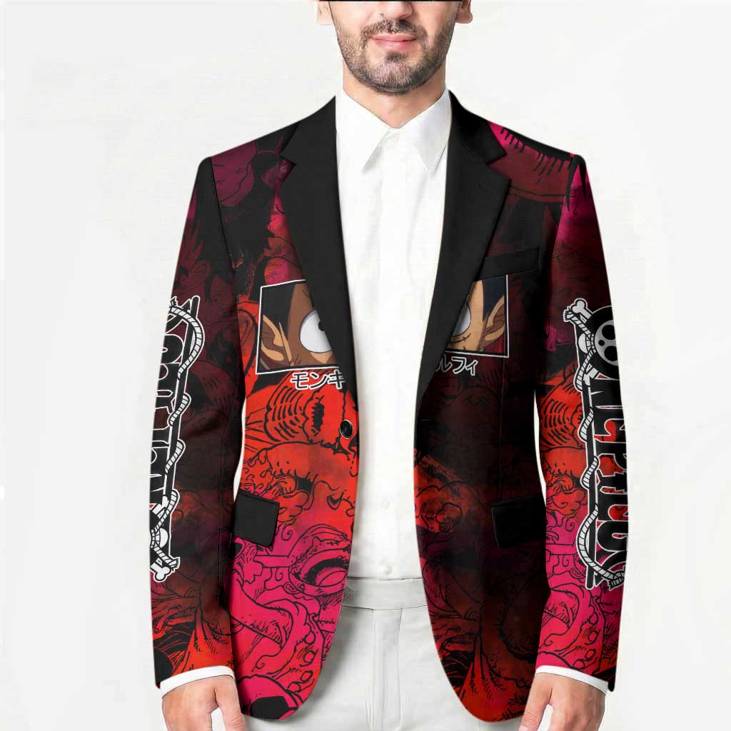 Luffy One Piece Red Theme Blazer with Straw Hat Crew and Gear Transformation Design - The Mazicc