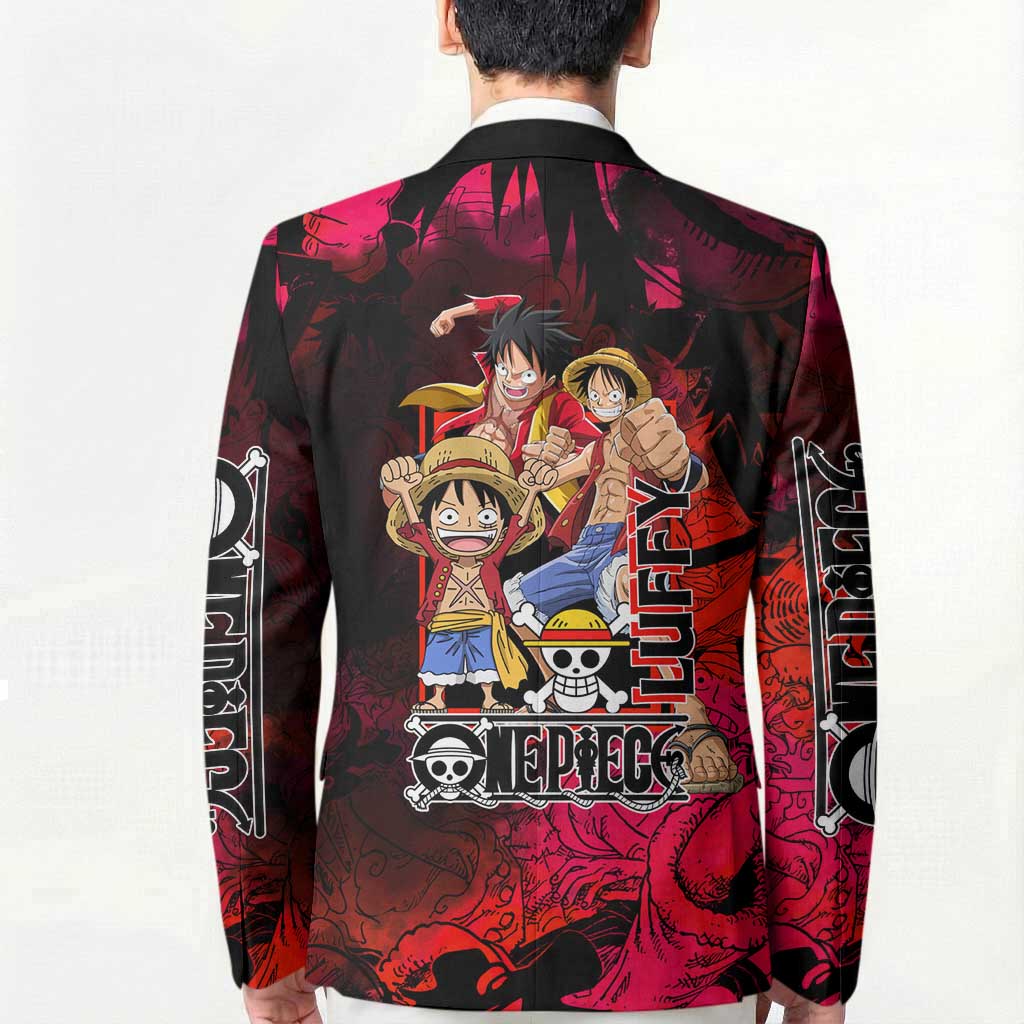 Luffy One Piece Red Theme Blazer with Straw Hat Crew and Gear Transformation Design - The Mazicc