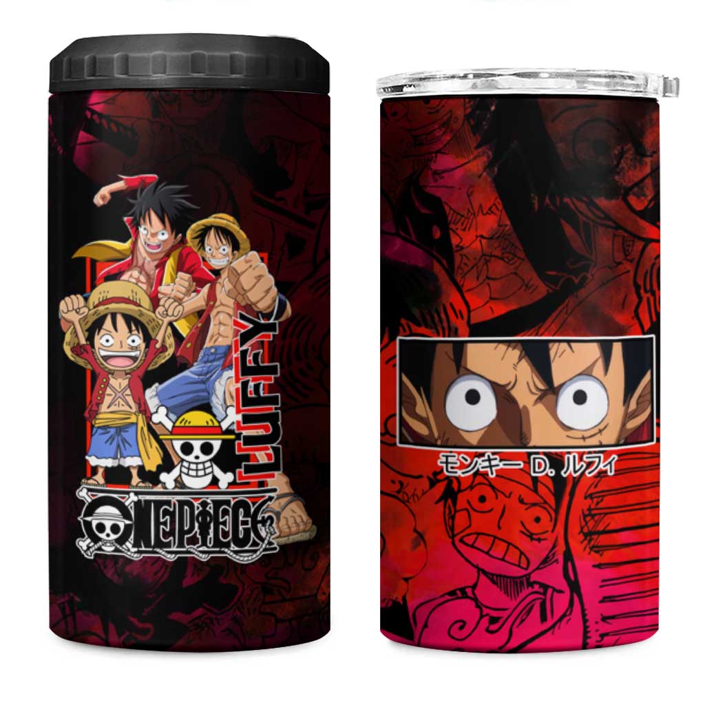 Luffy One Piece Red Theme 4 in 1 Can Cooler Tumbler with Straw Hat Crew and Gear Transformation Design - The Mazicc