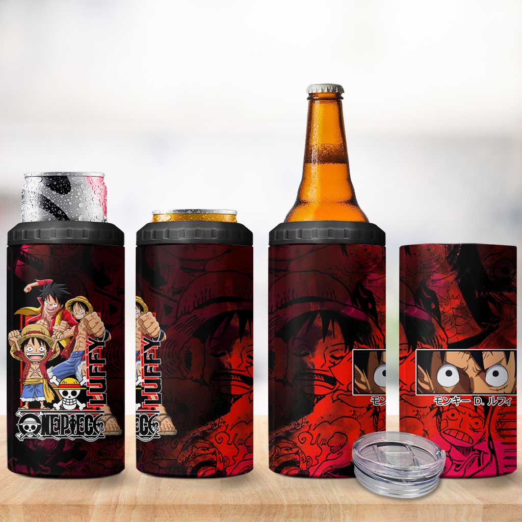 Luffy One Piece Red Theme 4 in 1 Can Cooler Tumbler with Straw Hat Crew and Gear Transformation Design - The Mazicc