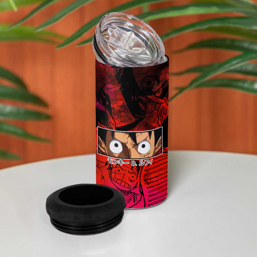 Luffy One Piece Red Theme 4 in 1 Can Cooler Tumbler with Straw Hat Crew and Gear Transformation Design - The Mazicc