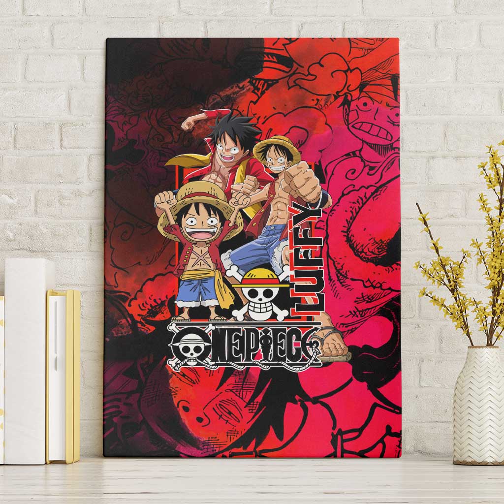 Luffy One Piece Red Theme Canvas Wall Art with Straw Hat Crew and Gear Transformation Design - The Mazicc