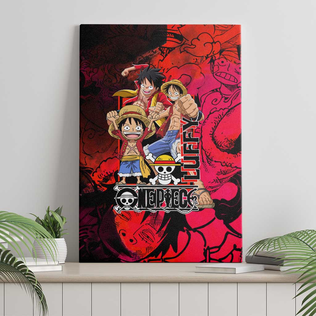 Luffy One Piece Red Theme Canvas Wall Art with Straw Hat Crew and Gear Transformation Design - The Mazicc