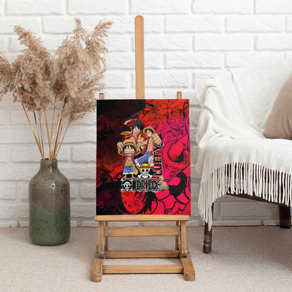 Luffy One Piece Red Theme Canvas Wall Art with Straw Hat Crew and Gear Transformation Design - The Mazicc