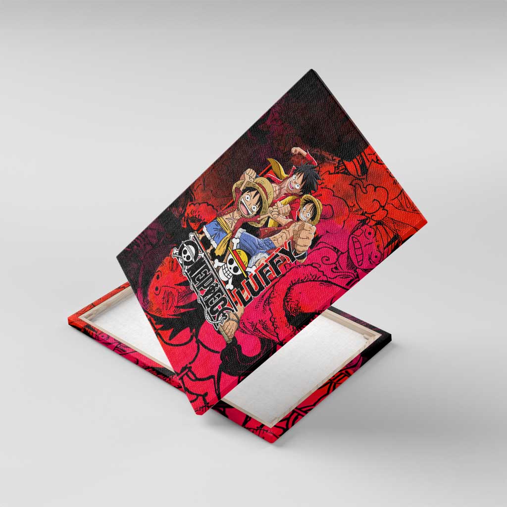 Luffy One Piece Red Theme Canvas Wall Art with Straw Hat Crew and Gear Transformation Design - The Mazicc