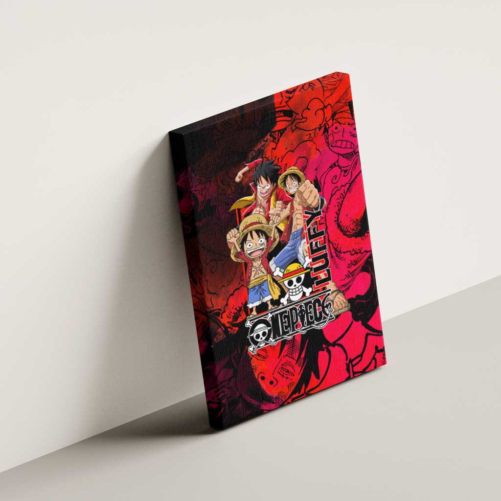 Luffy One Piece Red Theme Canvas Wall Art with Straw Hat Crew and Gear Transformation Design - The Mazicc