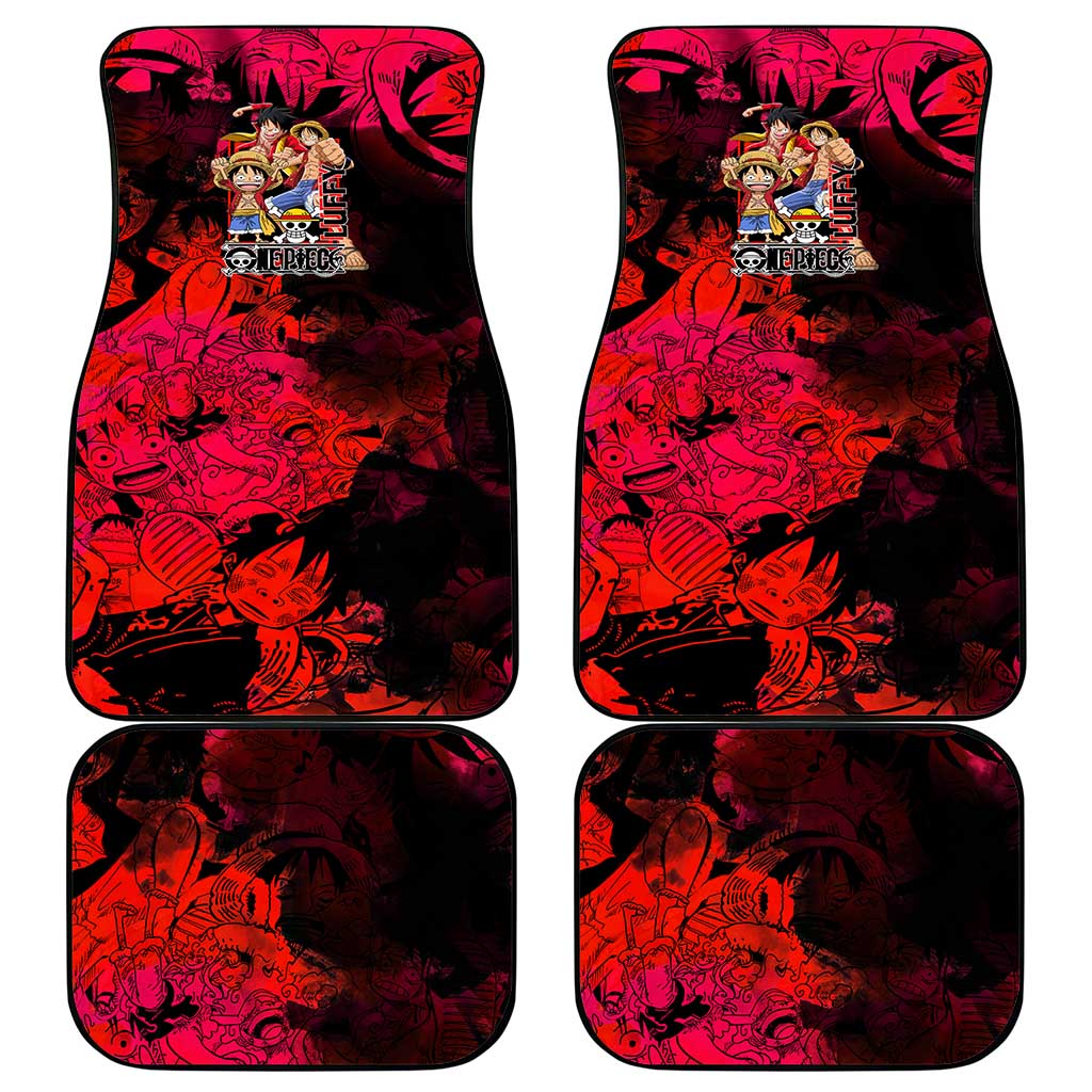 Luffy One Piece Red Theme Car Mats with Straw Hat Crew and Gear Transformation Design - The Mazicc