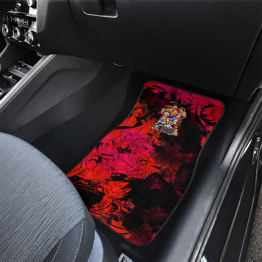 Luffy One Piece Red Theme Car Mats with Straw Hat Crew and Gear Transformation Design - The Mazicc