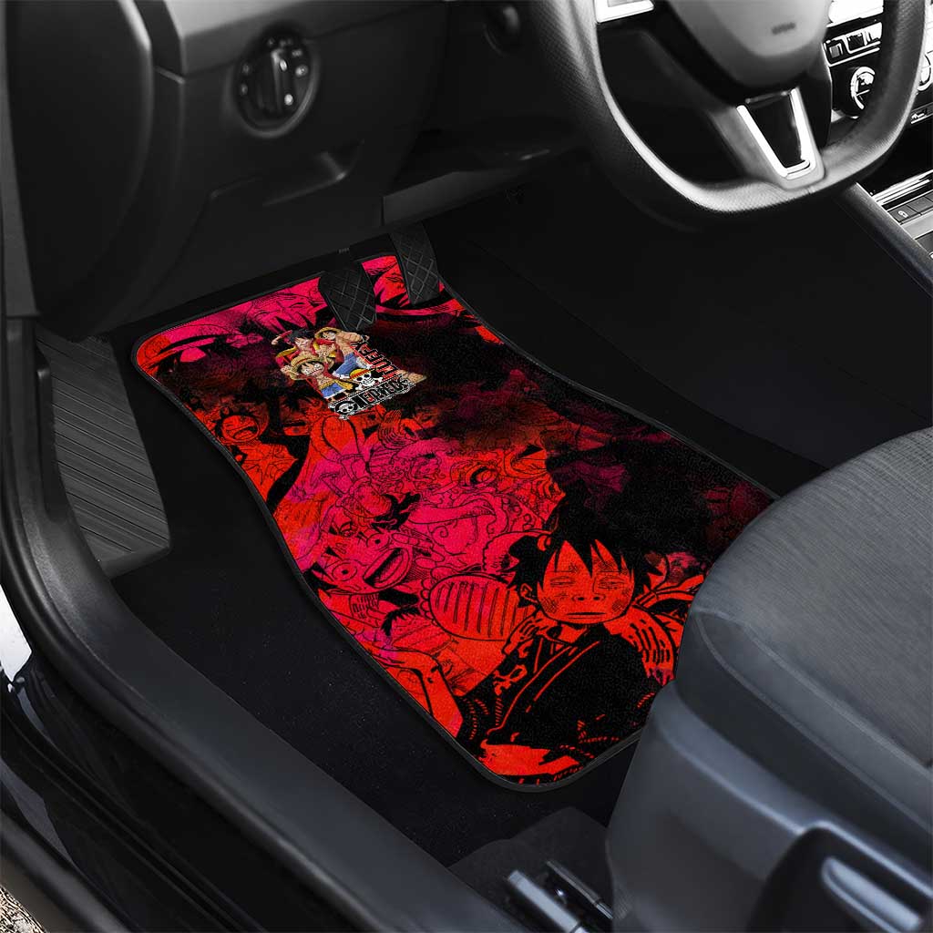 Luffy One Piece Red Theme Car Mats with Straw Hat Crew and Gear Transformation Design - The Mazicc