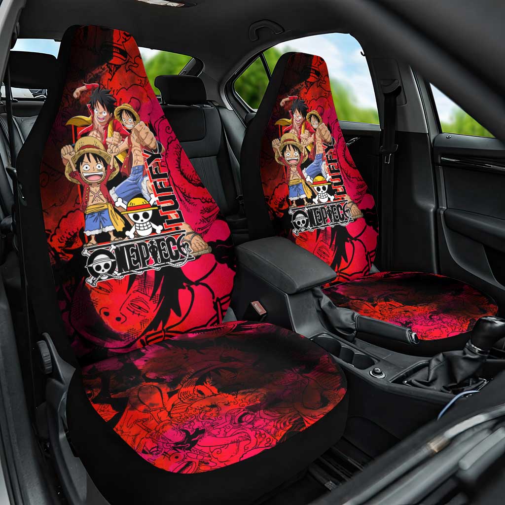 Luffy One Piece Red Theme Car Seat Cover with Straw Hat Crew and Gear Transformation Design - The Mazicc