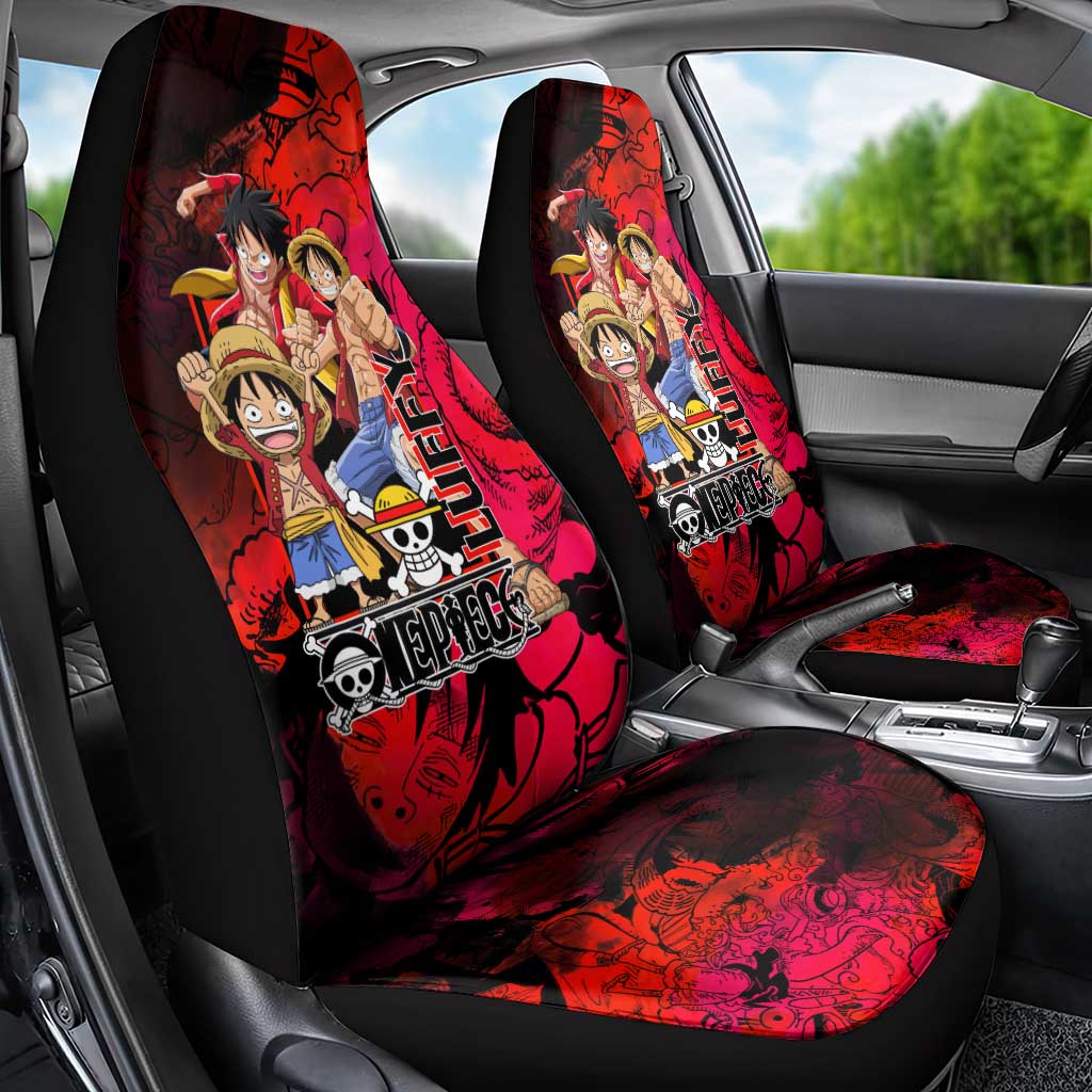 Luffy One Piece Red Theme Car Seat Cover with Straw Hat Crew and Gear Transformation Design - The Mazicc