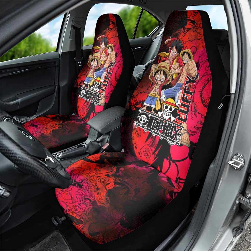 Luffy One Piece Red Theme Car Seat Cover with Straw Hat Crew and Gear Transformation Design - The Mazicc