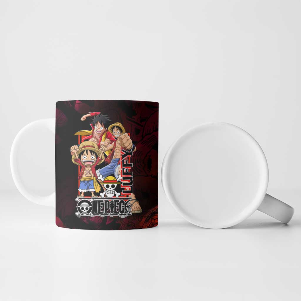Luffy One Piece Red Theme Ceramic Mug with Straw Hat Crew and Gear Transformation Design - The Mazicc