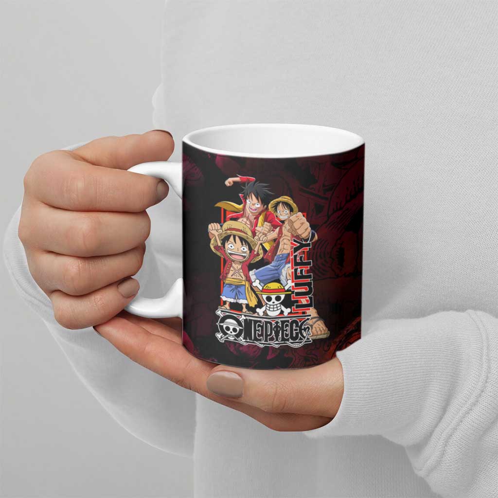 Luffy One Piece Red Theme Ceramic Mug with Straw Hat Crew and Gear Transformation Design - The Mazicc