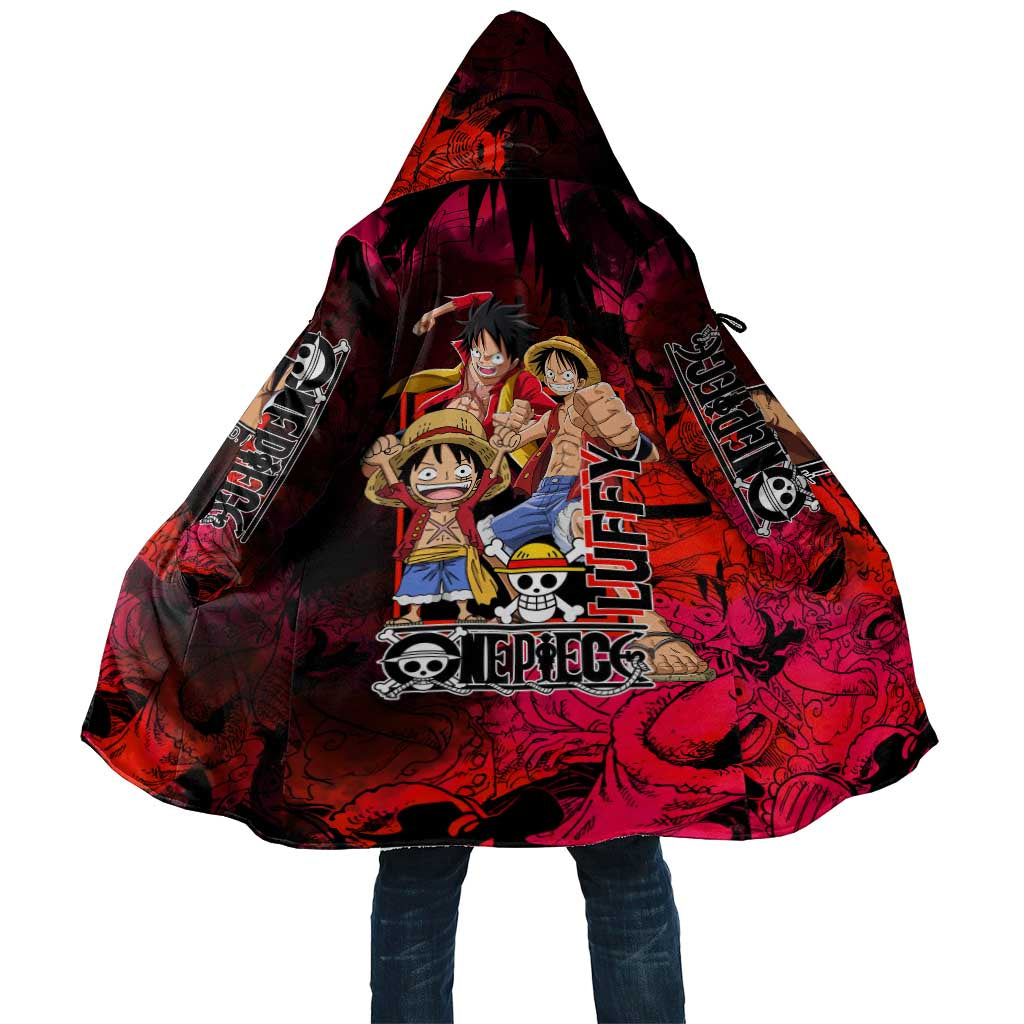 Luffy One Piece Red Theme Cloak with Straw Hat Crew and Gear Transformation Design - The Mazicc