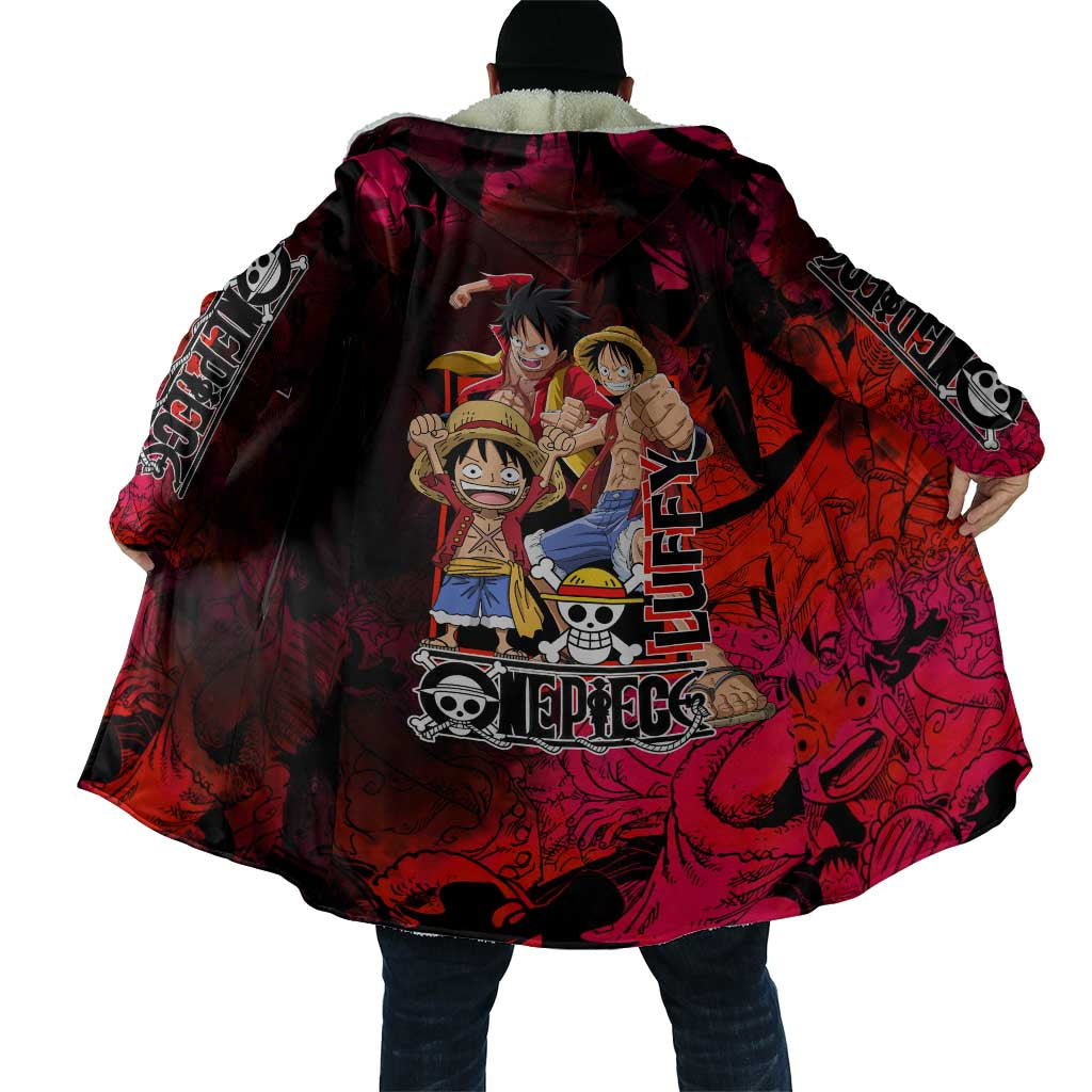 Luffy One Piece Red Theme Cloak with Straw Hat Crew and Gear Transformation Design - The Mazicc
