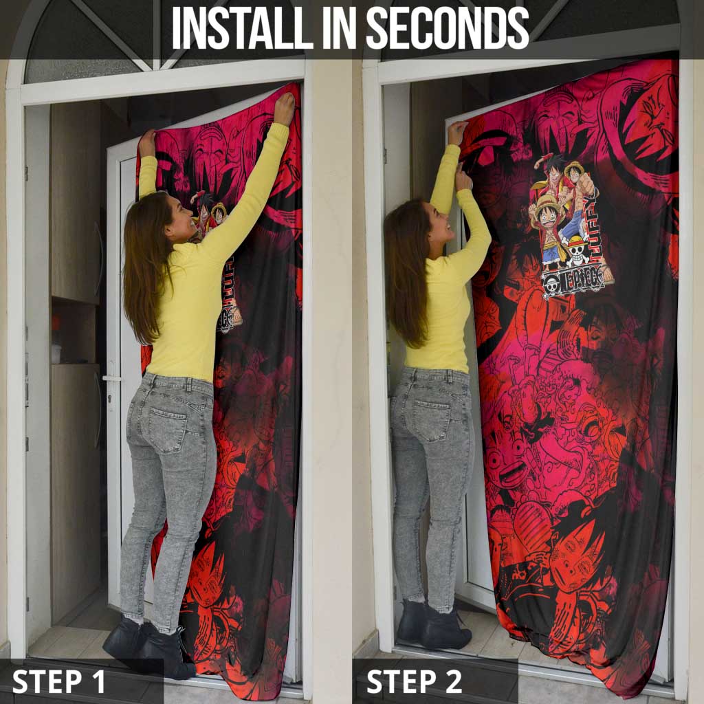 Luffy One Piece Red Theme Door Cover with Straw Hat Crew and Gear Transformation Design - The Mazicc