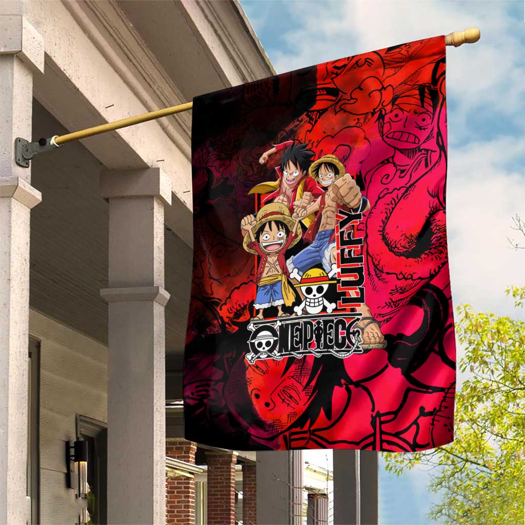 Luffy One Piece Red Theme Garden Flag with Straw Hat Crew and Gear Transformation Design - The Mazicc