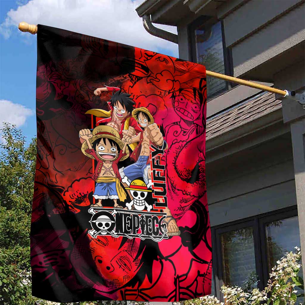 Luffy One Piece Red Theme Garden Flag with Straw Hat Crew and Gear Transformation Design - The Mazicc