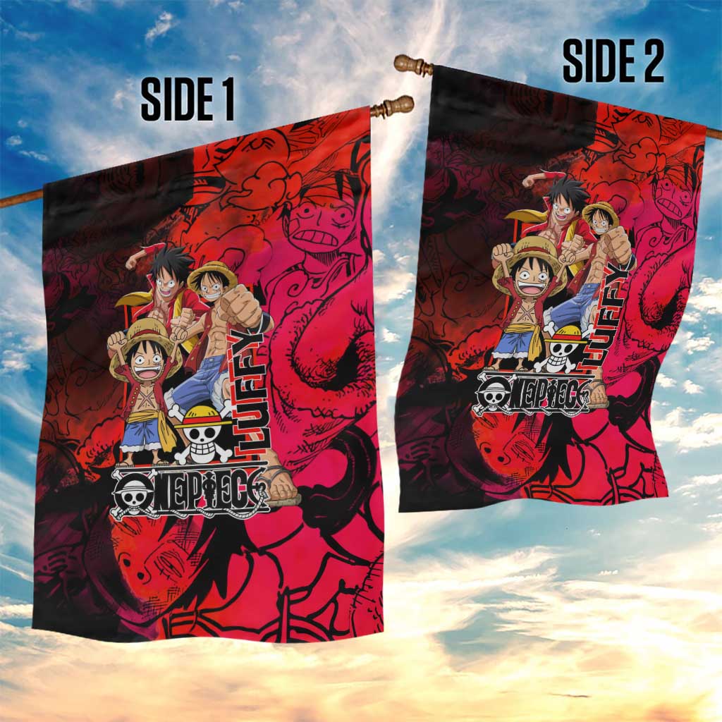 Luffy One Piece Red Theme Garden Flag with Straw Hat Crew and Gear Transformation Design - The Mazicc