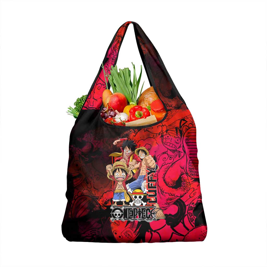 Luffy One Piece Red Theme Grocery Bag with Straw Hat Crew and Gear Transformation Design - The Mazicc