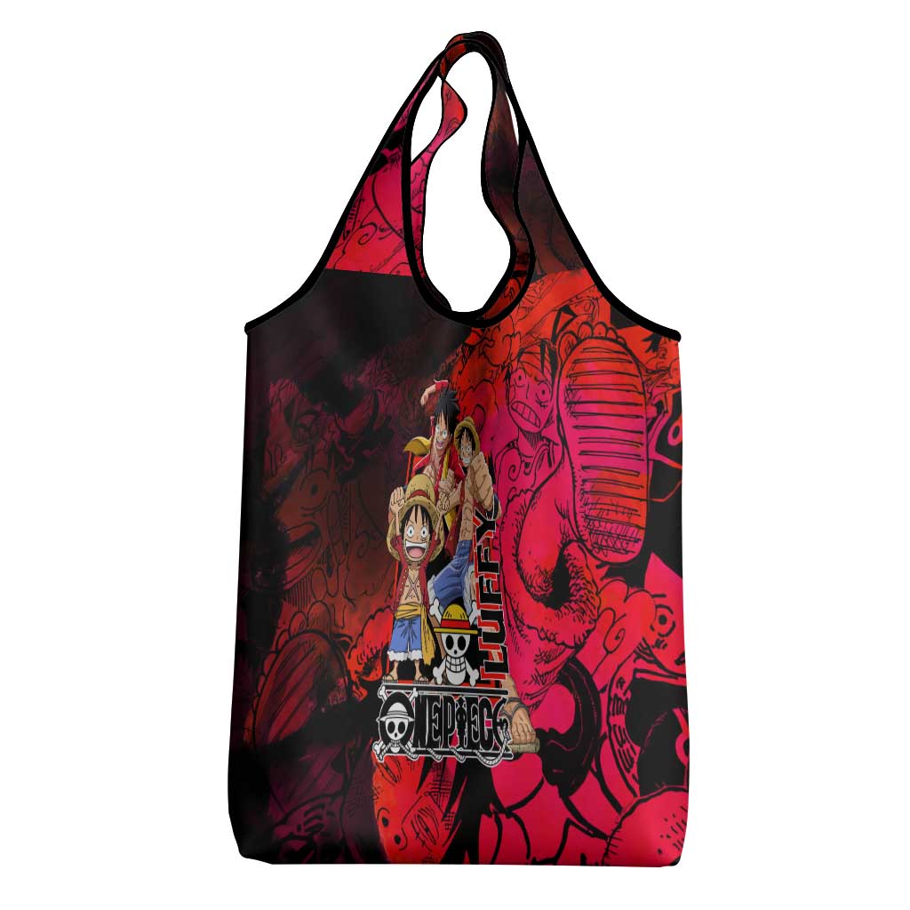 Luffy One Piece Red Theme Grocery Bag with Straw Hat Crew and Gear Transformation Design - The Mazicc