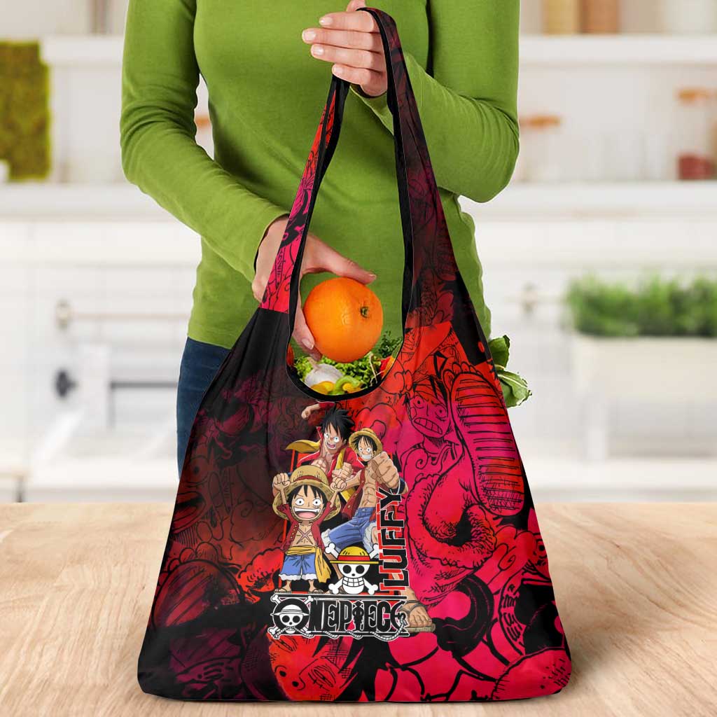 Luffy One Piece Red Theme Grocery Bag with Straw Hat Crew and Gear Transformation Design - The Mazicc